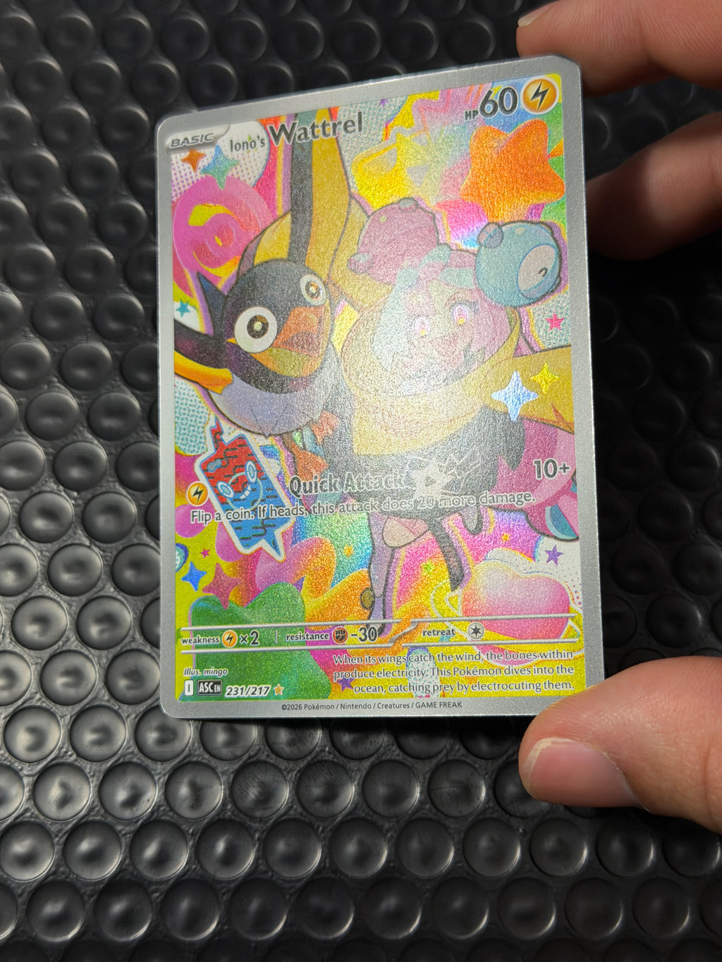 Pokemon TCG Iono's Wattrel ASC EN Illustration Rare Full Art Holo 60 HP 231/217